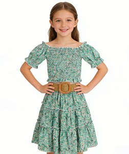 Girls Vintage Skirt Set Kids Solid Ruffle Shoulder Crop Tops Bowknot Autumn ODM <b>Clothes</b> Outfits Daily Wear - Product Image 3
