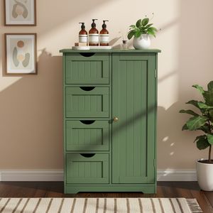 Mobile da bagno moderno verde foresta con impiallacciatura in melamina, 4 cassetti e 1 anta 56*30*82,5 cm - Product Image 2