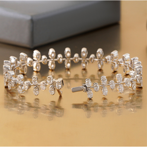 14K White Gold Vine Cluster <b>Bracelet</b> with 7.55 CT Oval Lab Grown Diamond Prongs Certified IGI Available Yellow Rose 18K 14K Gold - Product Image 4