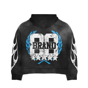 Conjunto de chándal para hombre de talla grande de felpa francesa de 500 GSM con logotipo personalizado, sudadera con capucha con cremallera y pantalones acampanados con lavado ácido. - Product Image 4