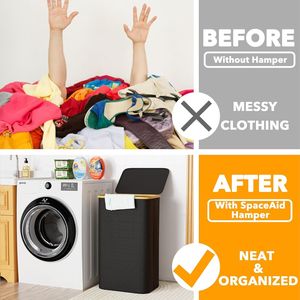 Cesto Portabiancheria Grande da 110L con Coperchio, Manici in Bambù, Design Pieghevole per Camera da Letto e Bagno - Product Image 2