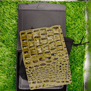 Premium Quality Olive Green Leather Wallet With <b>Box</b> Men Alligator Textured Genuine Cowhide Slim Minimalist Credit Card <b>Gift</b> Styl - Product Image 2
