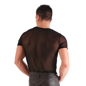 T-shirt de sport pour homme en mesh noir de haute qualité, manches courtes, pour la musculation et l'entraînement, prix de gros - Product Image 2