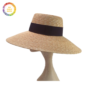Sombrero de Paja Tejido a Mano para Mujer, Ala Ancha, Protección Solar para la Playa, Verano, Elegante - Product Image 1