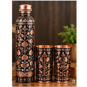 Printed Copper Eco-Friendly <b>BPA</b> <b>Free</b> <b>Water</b> <b>Bottle</b> Set with Floral Design Oriental Pattern Portable Drinkware for Home Use - Product Image 6