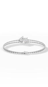 Teardrop Geometric Linked Jewelry Radiant Emerald and Pear Cut Diamond Simulant Double Chain <b>Silver</b> <b>Bracelet</b> for Women Two Stone - Product Image 2