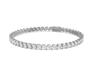 Pulsera de tenis de oro blanco de 18K con diamantes CVD marquesa y engaste de garra, regalo de boda - Product Image 1