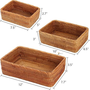 KV NATURAL HOME KVRB Panier de rangement en rotin naturel tissé à la main, écologique, multifonctionnel, design rectangulaire simple, pour la maison et le bureau - Product Image 4