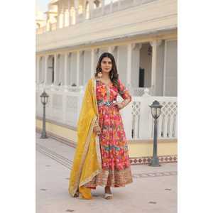 Vestido de corte ALIA confeccionado de SANAYA'S con conjunto Dupatta de uso profesional, vestido de trabajo de un solo uso - Product Image 6