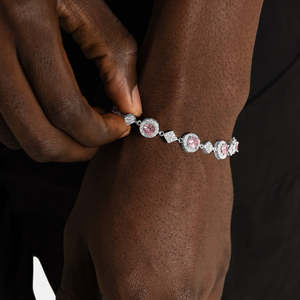 Bracelet tennis en argent sterling 925 avec halo de moissanite rose, couleur D VVS, pierre ronde rose, bracelet de luxe pour femmes et hommes - Product Image 2