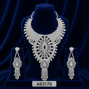 Parure de bijoux plaqué or 24 carats avec fleurs, collier et boucles d'oreilles, pour femme, style ethnique classique, en alliage A-63173 - Product Image 4