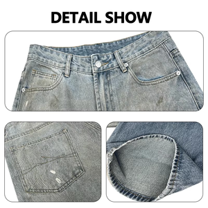 Pantalones Vaqueros Rectos para Hombre, 100% Algodón, Alta Calidad, Estilo Casual, Cintura Media, Tejido Enzimático, Color Sólido, Transpirables, de Verano - Product Image 5