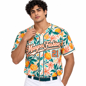 Camiseta de Béisbol para Hombre Mangoes Fashion, Manga Corta, Cierre de Botones, Estampado Floral, Transpirable, Corte Regular, Ropa de Verano - Product Image 2
