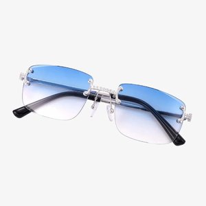 Unisex Light Weight <b>Square</b> Iced Crystal Rimless <b>Sunglasses</b> Wood Temple Fashion Eyewear for Party Travel Casual Outdoor Use - Product Image 3