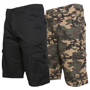 Pantalones Cortos Cargo Negros para Hombre, Cintura Elástica Media, Estilo Bermuda Informal, Múltiples Bolsillos, Tela de Nailon/Algodón, Secado Rápido, Cordón Ajustable, Estilo Urbano - Product Image 1