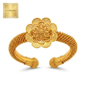กำไลข้อมือรูปดอกไม้ทองเหลืองชุบทอง 24K น่ารักสำหรับผู้หญิง เครื่องประดับงานแต่งงาน AC1GB0008N - Product Image 2
