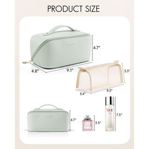 Borsa per il Trucco in Pelle PU di Grande Capacità, Impermeabile, Portatile, con Apertura Piatta, per Organizzare Cosmetici e Articoli da Toeletta per Donne - Product Image 2