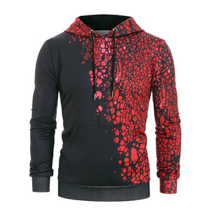 <b>Men's</b> Regular Fit Hooded Fleece <b>Sweatshirt</b> <b>Red</b> Black Print Breathable Knitted Polyester Quick Dry Casual Winter Wear - Product Image 2
