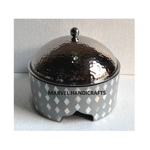 Casserole en bois avec incrustation de nacre pour hôtel |   Ensemble de casseroles chauffe-plats en acier inoxydable pour service de table, style Golfe Émirats Arabes Unis - Product Image 3