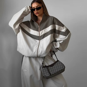 Spring Autumn Street <b>Jumper</b> Two Piece Set <b>Women</b> <b>Long</b> Sleeve Zipper Jacket+Patchwork Hip-Hop Sports Pant Suit Loose <b>Women</b> Outfit - Product Image 6