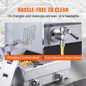 Friggitrice Elettrica Commerciale da Banco 3000W, Doppia Vasca 2 X 11.6Qt/11L, Friggitrice Doppia in Acciaio Inox con Cestello - Product Image 3