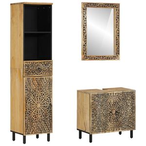 Juego de Muebles de Baño de 3 Piezas de Madera Maciza de Mango - Product Image 1