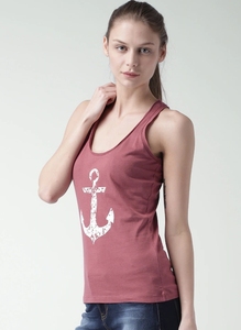 Débardeur rouge à imprimé ancre pour femme, col rond, style nautique, en jersey de coton, sans manches, tenue décontractée - Product Image 5