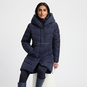 Manteau long à capuche pour femme, couleur unie, épais et chaud, vêtement d'extérieur d'hiver, manches longues, style décontracté, rembourrage en fibre de polyester - Product Image 2