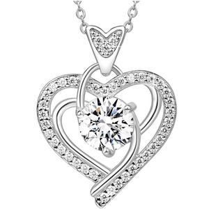 925 Sterling Silver Rose Gold Plated LOVE <b>Necklace</b> with <b>Ruby</b> Red Heart CZ Pendant Romantic Women's Fine Jewelry - Product Image 2