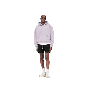 Men's Lavender <b>Cropped</b> <b>Zip</b> <b>Up</b> <b>Hoodie</b> Boxy Fleece Jacket Drawstring Hood Streetwear Wholesale - Product Image 1