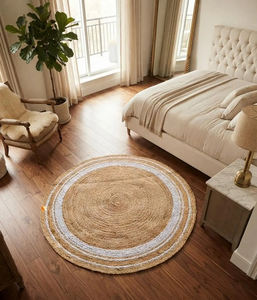 Handwoven Natural <b>Jute</b> <b>Round</b> Area <b>Rug</b> Braided Boho Farmhouse Carpet Eco Friendly Rustic Floor Decor for Entryway Living Room - Product Image 5
