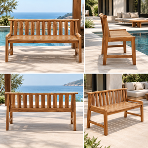 Banco de Jardín de Madera de Teca Sólida, Banco de Patio para Exteriores, Muebles de Asiento de Madera para Jardín, Terraza, Balcón - Product Image 5