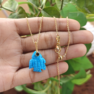 Carved Fish Gemstone Pendant Necklace <b>with</b> Tiny CZ Eye Accents 18k Gold Plated Unisex Classic Style Jewelry Brass Chain Necklace - Product Image 4