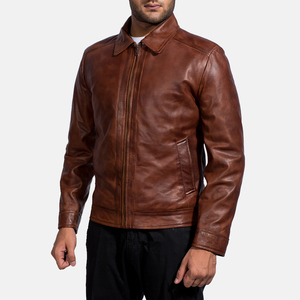 High Quality Breathable <b>Men's</b> Brown Genuine <b>Leather</b> <b>Jacket</b> Zipper Closure Turn-down Collar Casual Style Autumn Wear <b>Men's</b> <b>Jacket</b> - Product Image 2
