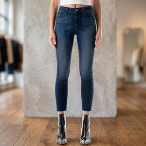 Jean en denim pour femme, coupe mi-longue ample, couleur unie, délavé, style décontracté, poches, tissu tricoté respirant, design simple - Product Image 6