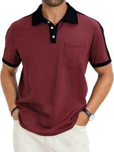 เสื้อเชิ้ตแขนสั้นผู้ชาย สีพื้น ผ้าถัก โพลีเอสเตอร์ 100% ระบายอากาศได้ดี มีกระเป๋า สไตล์ลำลอง ตกปลา สีแดงเลือดหมู ขอบสีดำ ปรับแต่งได้ - Product Image 4