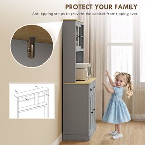 71\" Tall Modern Gray <b>Freestanding</b> <b>Kitchen</b> Cabinet 71\" Tall Pantry Hutch with Wide Countertop and Adjustable Shelves - Product Image 6