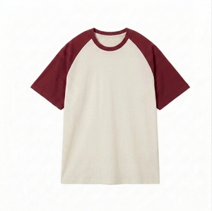 High Quality Men's Cotton Crew Neck Raglan Baseball <b>Tshirt</b> 3/4 Sleeve Front Logo Flock Printed 200g Customizable Sports Shirt - Product Image 1