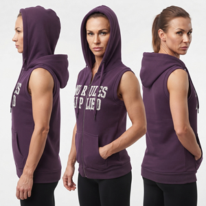 Gym Workout Sleeveless Full <b>Zip</b> Hoodie Women's Heavyweight Cotton French Terry Hoodie Embroidered Jogger Zipper <b>Hood</b> Ladies - Product Image 5