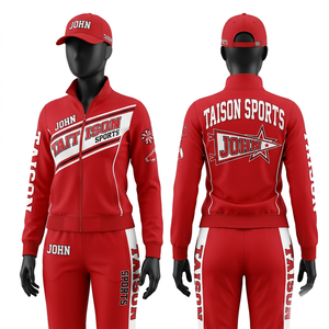 Survêtement de cheerleading en polyester et élasthanne de qualité supérieure, 320 GSM, rouge et blanc, impression par sublimation, logo brodé - Product Image 1