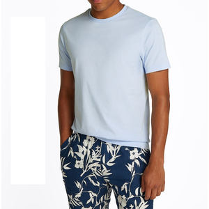 T-shirt en jersey 100 % coton de haute qualité, bleu clair, col rond, manches courtes, coupe classique, couleur unie, tricoté, décontracté - Product Image 2