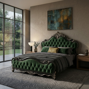 Cama Tapizada de Lujo Estilo Barroco, Estructura de Madera Tallada, Muebles de Dormitorio de Diseño, Regalo Personalizado, Clásico, OEM - Product Image 3