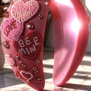 Diadema de moda rosa con nudo, de lujo, con pedrería y bordado de cuentas de corazón, turbante de moda para mujer, aro para el pelo para fiesta - Product Image 1