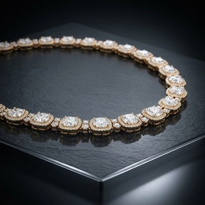10K 14K 18K Rose Gold Plated <b>Cushion</b> Cut <b>Statement</b> Halo Tennis Necklace Featuring Lab Grown Diamonds Magnificent Collar Choker - Product Image 2