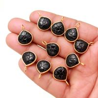 Liontin Bunga Onyx Hitam Alami Perak Sterling 925 Liontin Batu Permata Ukiran Tangan Bentuk Hati Pesona Onyx Hitam Perlengkapan Pembuatan Perhiasan