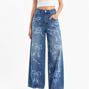 Jeans de Mezclilla para Mujer, Color Personalizado, Transpirables, de Cintura Alta, Pierna Ancha, Elegantes, Cómodos, Modernos, de Primera Calidad, para Uso Diario - Product Image 1