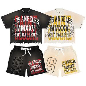 ชุดเสื้อยืดแฟชั่นปี 2026 เสื้อยืดแขนสั้นสีพื้นหนาสำหรับผู้ชาย เสื้อยืดฤดูร้อนสำหรับผู้หญิง ชุดเสื้อยืดหลวม 2 ชิ้น ระบายอากาศได้ดี - Product Image 6