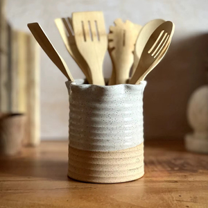 Porte-ustensiles en céramique artisanale, double couche, finition texturée, résistant à la chaleur, grande capacité, organisateur de cuisine - Product Image 2