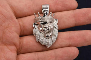 Colgante de Cabeza de León Rey para Fiesta Hip Hop, con Diamantes Simulados Redondos, de Plata de Ley 925 Bañada, con Encanto Único, Ideal para Regalos - Product Image 3