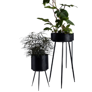 Modern Black Metal Flower <b>Pot</b> with <b>Tall</b> Stand Luxury Textured <b>Indoor</b> Outdoor Planter Set Wholesale Home Garden Decor Planters - Product Image 1